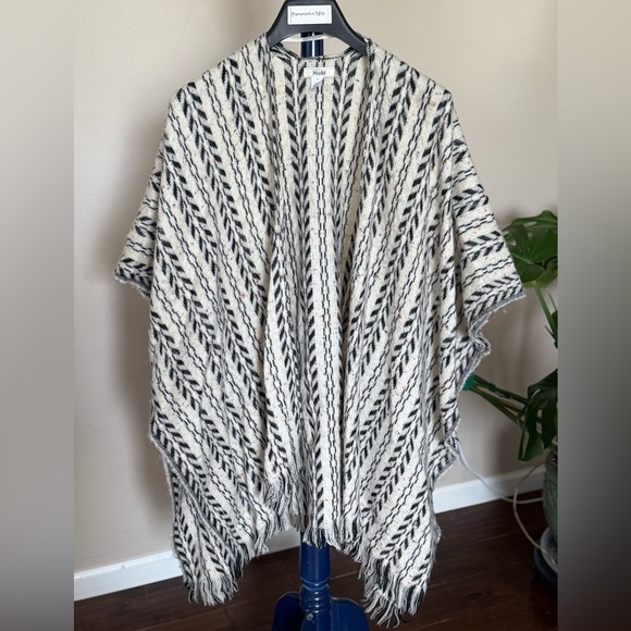 Striped Black and White Knit Poncho - Picture 1 of 5